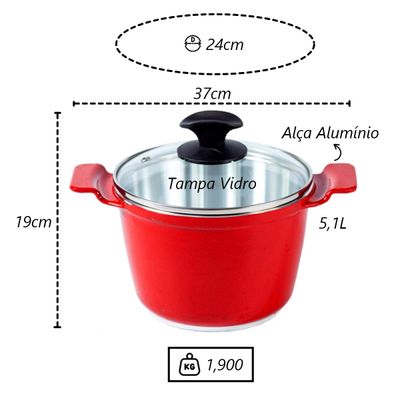 Caldeirão Vermelho Alça de Alumínio Diamantado TV 24cm
