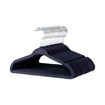 Kit com 60 Cabides Slim Veludo Infantil Preto Gancho Metal