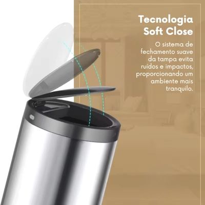 Lixeira Automática Redonda em Aço Inox 50 Litros com Sensor