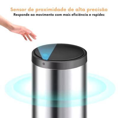Lixeira Automática Redonda em Aço Inox 50 Litros com Sensor