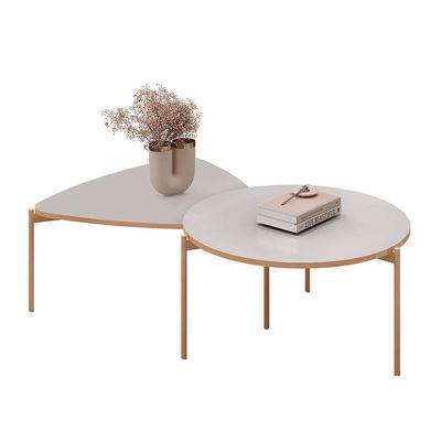 Conjunto Mesas de Centro Decorativas Oak e Dutton Pés Metálicos Dourados Fendi G18 - Gran Belo