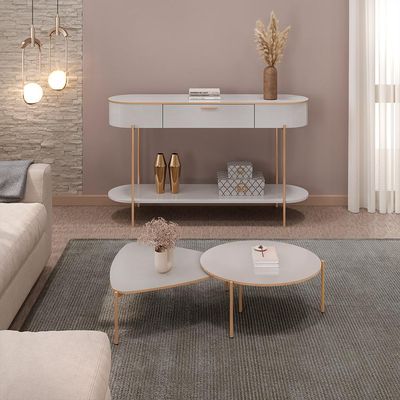 Conjunto Mesas de Centro Decorativas Oak e Dutton Pés Metálicos Dourados Fendi G18 - Gran Belo
