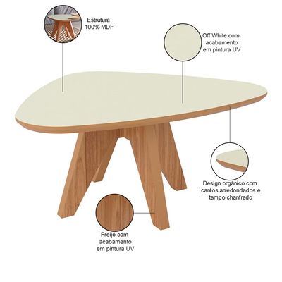 Kit 02 Mesas de Centro e 01 Mesa Lateral Orgânica Selly D03 Off White Freijó - Lyam Decor