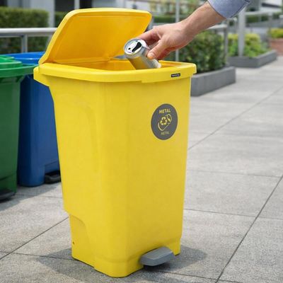 Lixeira Tramontina Pedal 100L Coleta Seletiva Metal Amarela Plástica T-Force Reciclagem