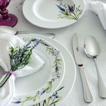 Aparelho de Jantar Porcelana e Faqueiro em Aço Inox Dourado Mesa Posta Luxo 6 Pessoas