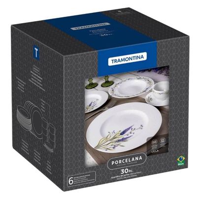 Aparelho de Jantar Porcelana e Faqueiro em Aço Inox Dourado Mesa Posta Luxo 6 Pessoas