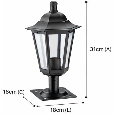 Balizador Preto Alumínio 31cm Jardim Quintal Luminária Externa Lente Transparente