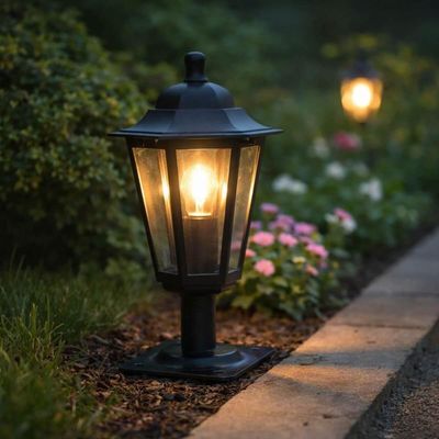 Balizador Preto Alumínio 31cm Jardim Quintal Luminária Externa Lente Transparente