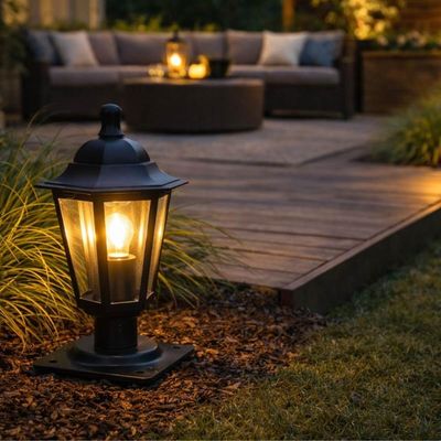 Balizador Preto Alumínio 31cm Jardim Quintal Luminária Externa Lente Transparente