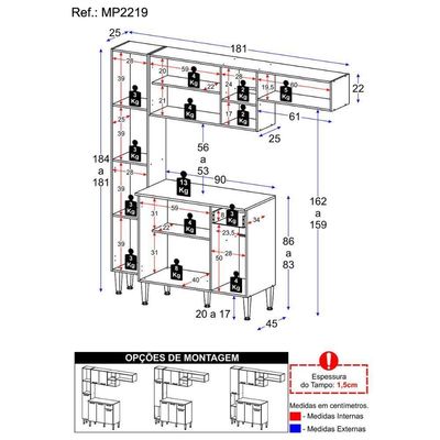 Armário De Cozinha Compacta Smart Multimóveis Mp2219 Madeirado-preto Madeirado-preto