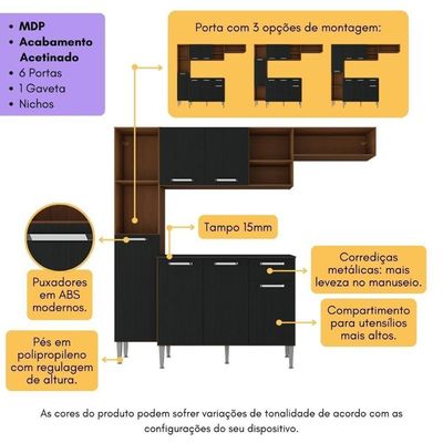 Armário De Cozinha Compacta Smart Multimóveis Mp2219 Madeirado-preto Madeirado-preto