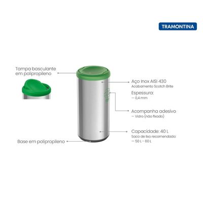 Lixeira Inox Tramontina Capsula Selecta Plus Basculante