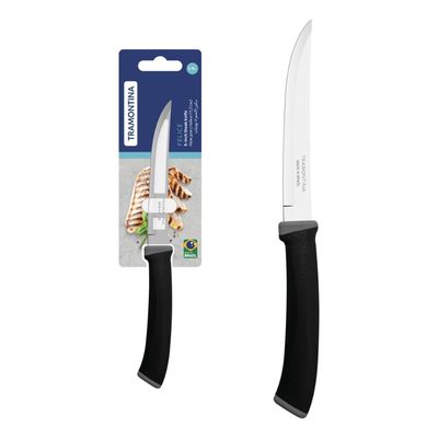 Faca para Churrasco Tramontina Felice com Lâmina em Aço Inox com Fio Liso e Cabo de Polipropileno Preto 5 polegada