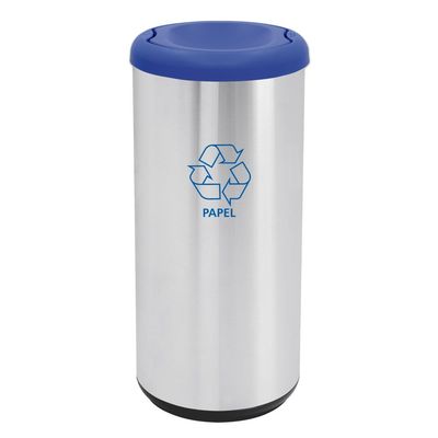 Lixeira Inox Tramontina Capsula Selecta Plus Basculante com Acabamento Scotch Brite e Tampa Basculante Azul em Polipropi