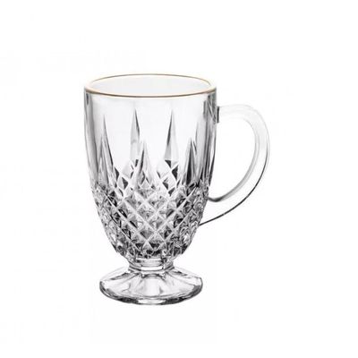 Jogo 4 Xícara Café Diamante Cristal Fio Dourado 150ml - Lyor