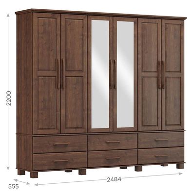 Guarda-roupa Bipartido 6 Portas 6 Gavetas Ouro Café Madeira Pinus - Finestra