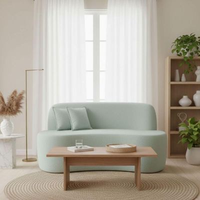 Sofá Minimalista Orgânico 2 Lugares Sala Bouclé Verde