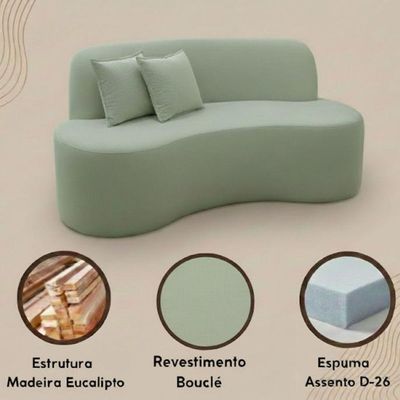 Sofá Minimalista Orgânico 2 Lugares Sala Bouclé Verde