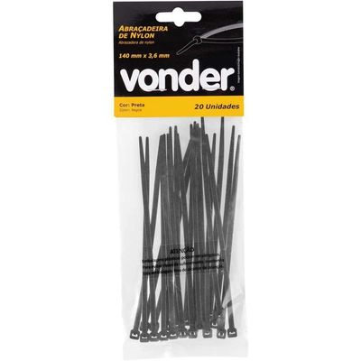 Abraçadeira De Nylon, Preta, 140 Mm X 3,6 Mm, Com 20 Peças, Vonder Ostenvonder