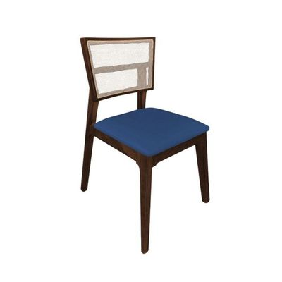 Kit 6 Cadeiras De Jantar Tela Premium Madeira Maciça Manuela Azul Veludo Mel