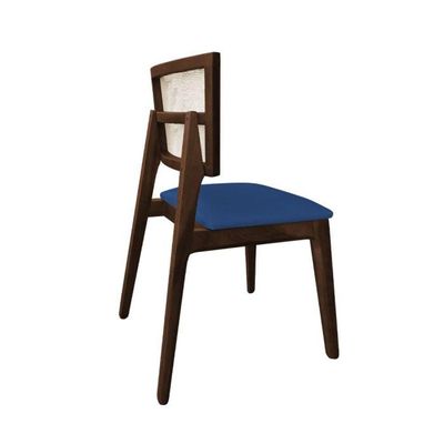 Kit 6 Cadeiras De Jantar Tela Premium Madeira Maciça Manuela Azul Veludo Mel