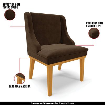 Kit 2 Cadeiras Decorativas Sala de Jantar Base Fixa de Madeira Firenze Suede Marrom/Castanho G19 - Gran Belo