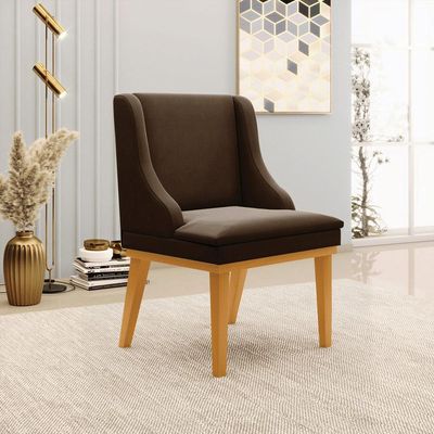 Kit 2 Cadeiras Decorativas Sala de Jantar Base Fixa de Madeira Firenze Suede Marrom/Castanho G19 - Gran Belo