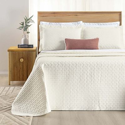 Kit Cobre Leito Colcha Quality Queen 3 Peças Percale 200 Fios Bordado - Palha