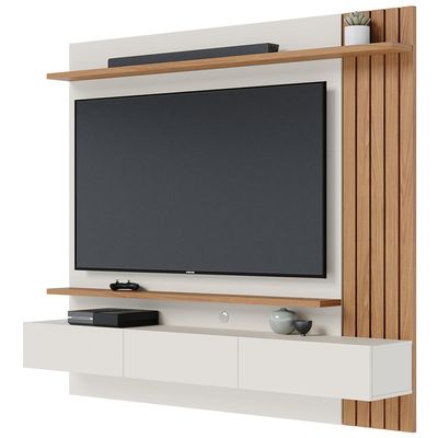 Painel Para TV 70 Pol com Bancada Suspensa 180cm Will C04 Off White Matte Freijó - Lyam Decor