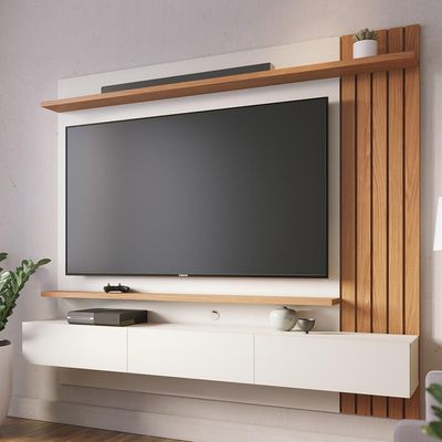 Painel Para TV 70 Pol com Bancada Suspensa 180cm Will C04 Off White Matte Freijó - Lyam Decor