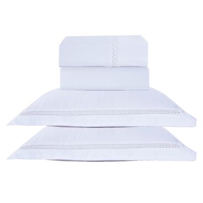 Jogo de Cama Lençol Queen Luxuria Percal 300 Fios 4 Peças - Branco - 100% Poliéster