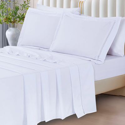 Jogo de Cama Lençol Queen Luxuria Percal 300 Fios 4 Peças - Branco - 100% Poliéster