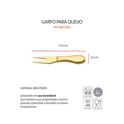 Garfo para Queijo Petiscos Mesa Frios Aço Inox Dourado