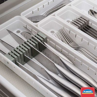 Organizador de Gaveta Porta Facas Antiderrapante Trava Plastico Branco