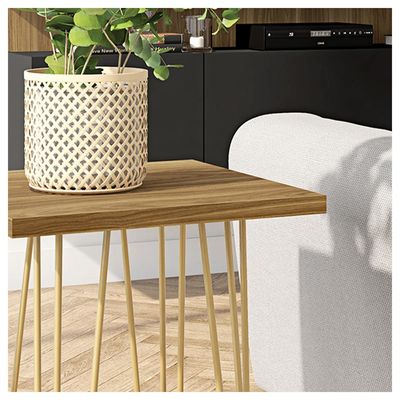 Mesa Centro Lateral Apoio (Montada) Iron 62Cm Marrom Caemmun