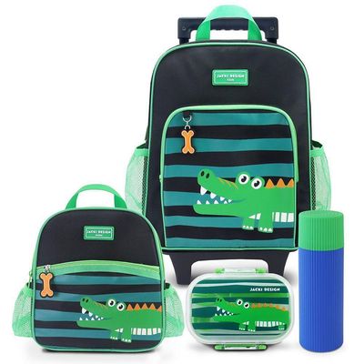 Kit Mochila Com Rodinhas Lancheira Pote P/ Lanche E Porta Acessórios Multiuso Pimpolho Verde