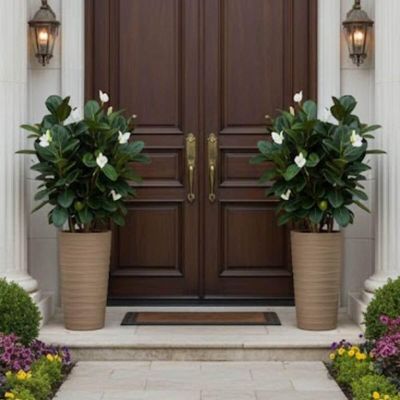 Kit 2 Vasos Grandes Grego para Plantas Tramontina Alto 65cm Areia em Polietileno Decorativo