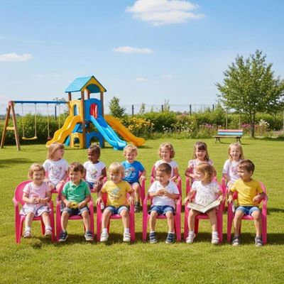 Jogo 12 Cadeiras Infantis em Plástico Tramontina Catty Rosa Estampado 38x36x56cm Creche Escolinha