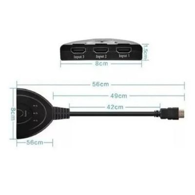 Hub Switch Divisor Hdmi 1x3 Com Rabicho Hdmi Macho 45cm