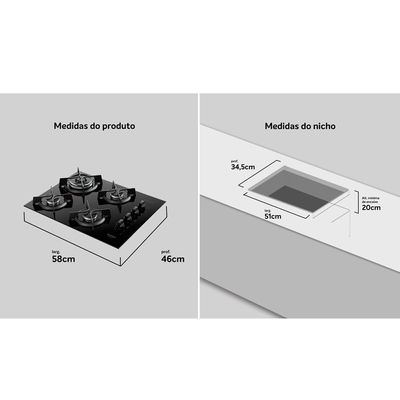 Cooktop à Gás 4 Bocas Dako Supreme Tripla Chama Preto / Bivolt