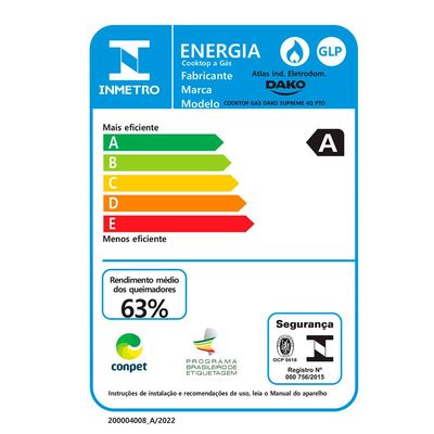 Cooktop à Gás 4 Bocas Dako Supreme Tripla Chama Preto / Bivolt