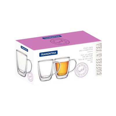 Conjunto De Xícaras Para Café E Chá Vidro Duplo Com Alças 2 Peças Tramontina