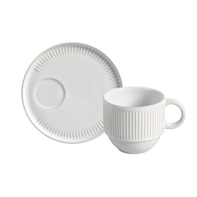 Conjunto De Xícara De Chá Empilhável Com Pires 06 Peças Linhas New White Porto Brasil