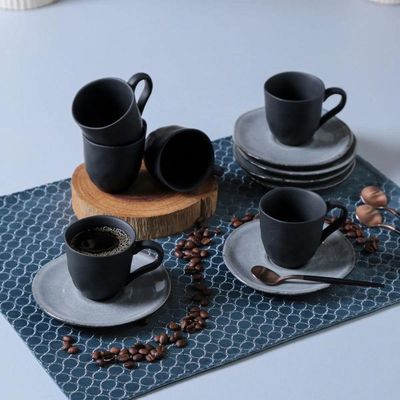 Conjunto De Xícara De Cafezinho Com Pires 06 Peças Orgânico Concreto Porto Brasil