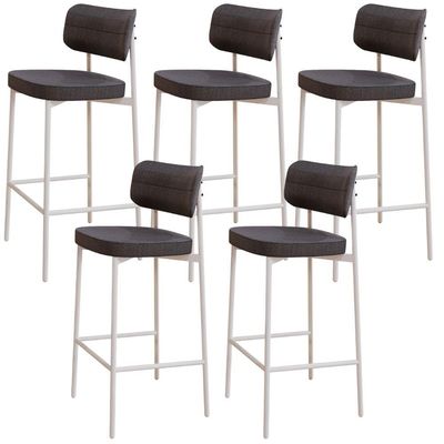 Kit 05 Banquetas Alta Bar Cozinha Sala De Jantar Aço Branco Kaira C01 Linho Preto - Lyam Decor