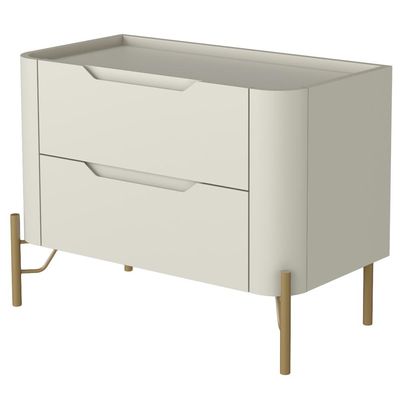 Mesa De Cabeceira Orgânica 2 Gavetas Pés Industrial Dourado Bliss I03 Luna - Lyam Decor
