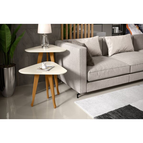 Mesa Lateral e Apoio 3 Pontas Pés Madeira cor Off White