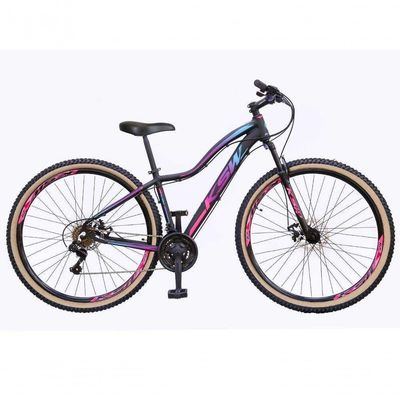 Bicicleta Feminina Aro 29 Ksw Mwza Alumínio 27v Freio A Disco Mecânico Garfo Com Suspensão preto-pink-Azul Tam: 17