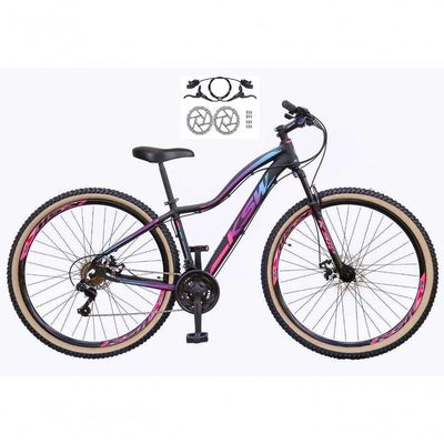 Bicicleta Feminina Aro 29 Ksw Mwza Alumínio 24v Freio A Disco Hidraulico Garfo Suspensão preto-pink-Azul Tam: 17
