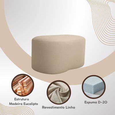 Kit 2 Puff Curvo Feijão Orgânico Sala Redondo Confortável Moderno Linho Bege